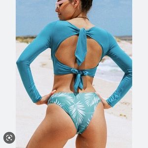 Cupshe NWT turquoise longe sleeve swim bikini